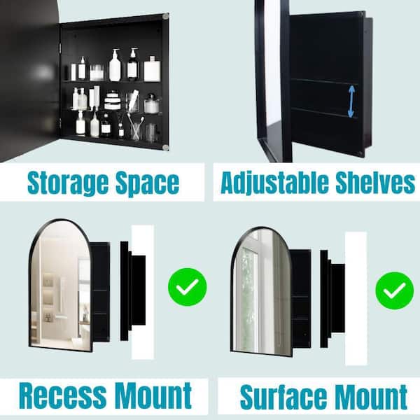 24 in. W x 36 in. H Arched Aluminum Medicine Cabinet with Mirror in White