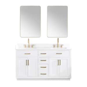 Gavino 60 in. W x 22 in. D x 34 in. H Double Sink Bath Vanity in White with White Composite Stone Top and Mirror