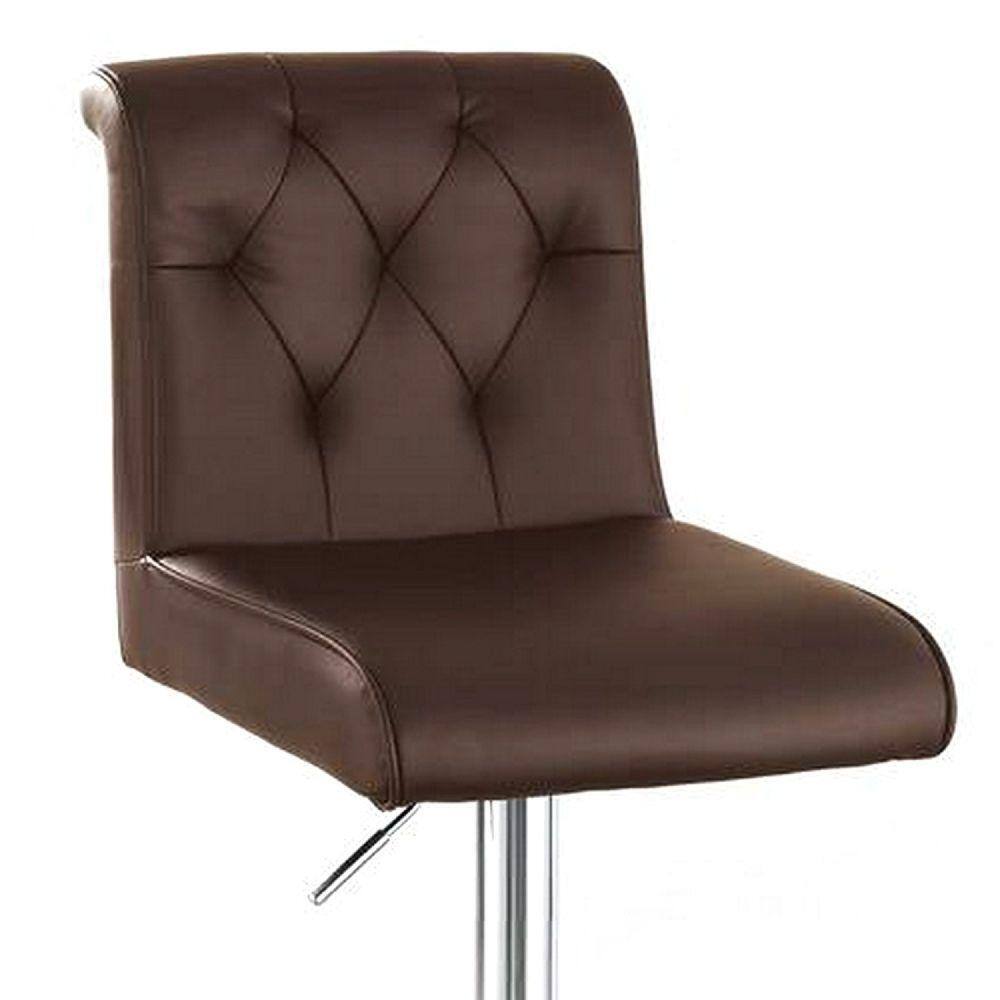 Adjustable Brown Leather Swivel Barstool with Metal Base