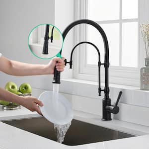 Single Handle Pull Down Sprayer Kitchen Faucet Solid Brass in Matte Black