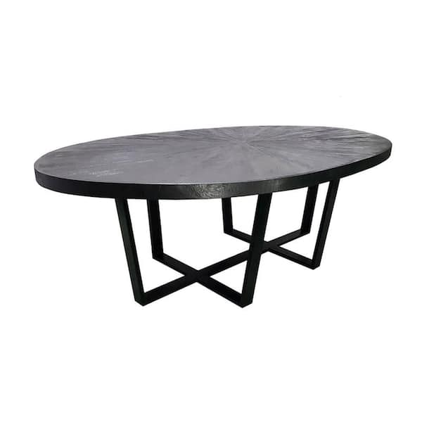 90.6 in. Black Wood Top Sled Dining Table Seating for 8