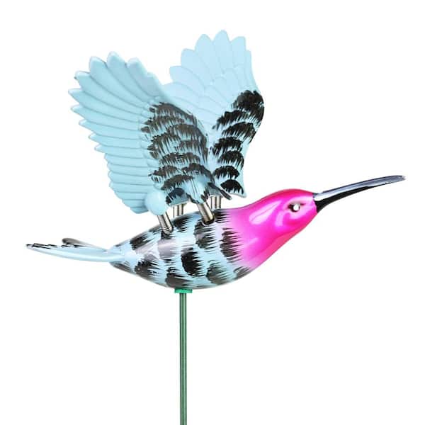 Exhart WindyWing Hummingbird 1.28 ft. Pink Grey Metallic Multi-Color Plastic Garden Stake