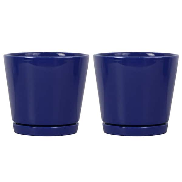 Trendspot 6 in. Blue Knack Ceramic Planter, Set of 2