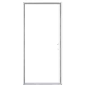 36 in. x 80 in. Flush Left Hand Inswing Ultra White Painted Steel Prehung Front Exterior Door No Brickmold
