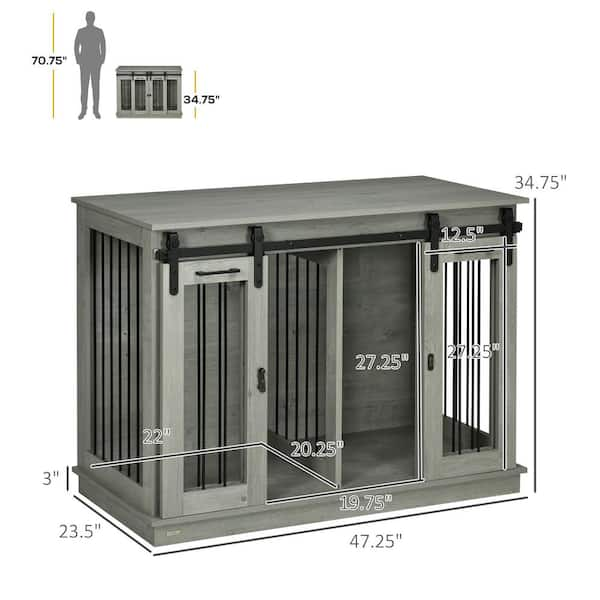 PawHut Modern Dog Crate End Table with Divider Panel for Large Dog and 2 Small Dogs Gray