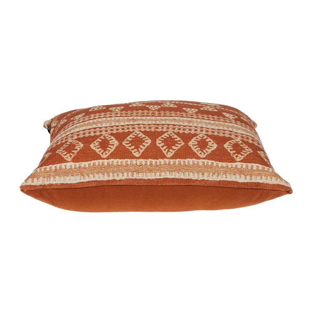 Transitional Tribal Orange and Beige Cotton Throw Pillow