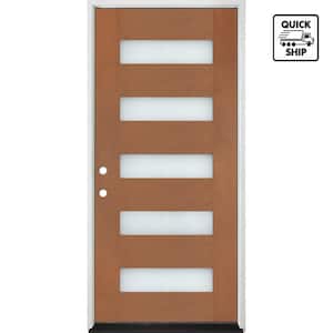 Regency 36 in. x 80 in. Modern 5-Lite Frosted Glass RHIS Autumn Wheat Finish Fiberglass Prehung Front Door