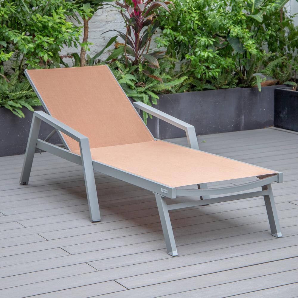 Light Brown Aluminum Outdoor Chaise Lounge Set with Fire Pit Table