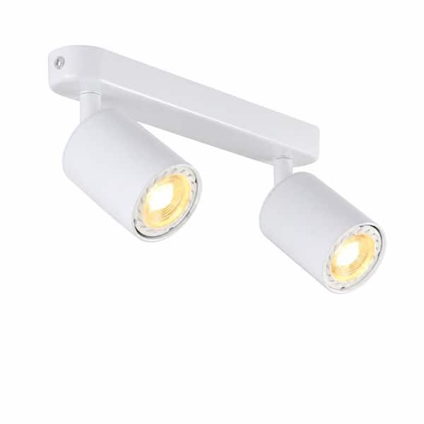 2 Way 10.24 in White Metal GU10 Socket Ceiling Mount Standard Light Bulb Fixture Track Lighting Kit with Rotatable