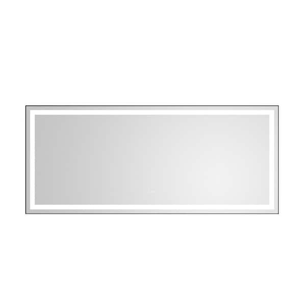 Interbath 84 in. W x 36 in. H Oversized Rectangular Aluminium Framed LED Light Wall Mounted Bathroom Vanity Mirror in Black