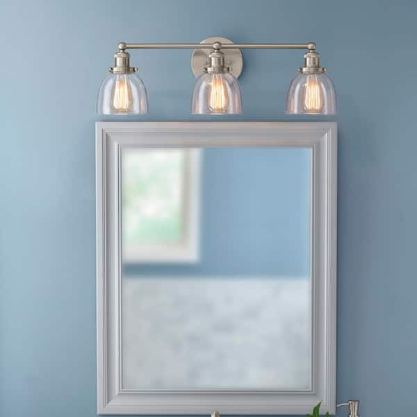 Evelyn 26.75 in. 3-Light Brushed Nickel Vanity Light with Clear Glass Shades