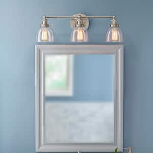 Evelyn 26.75 in. 3-Light Brushed Nickel Industrial Vanity with Clear Glass Shades