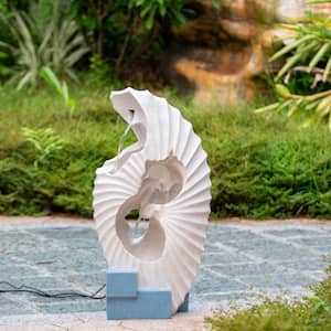 White Abstract Waterfall Fountain with Blue Base with Light, for Indoor and Outdoor