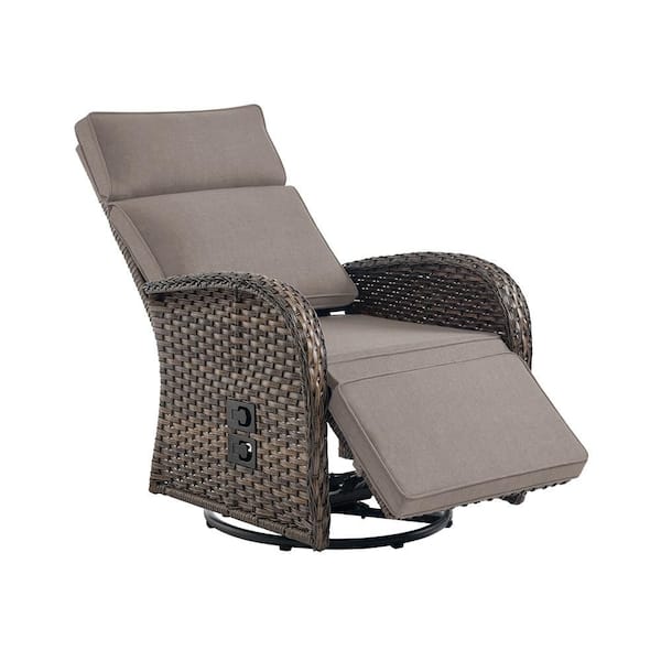 Comfort Series Brown Wicker Outdoor Versatile Pneumatic Swivel Lounge Chair for Patio with CushionGuard Gray Cushions