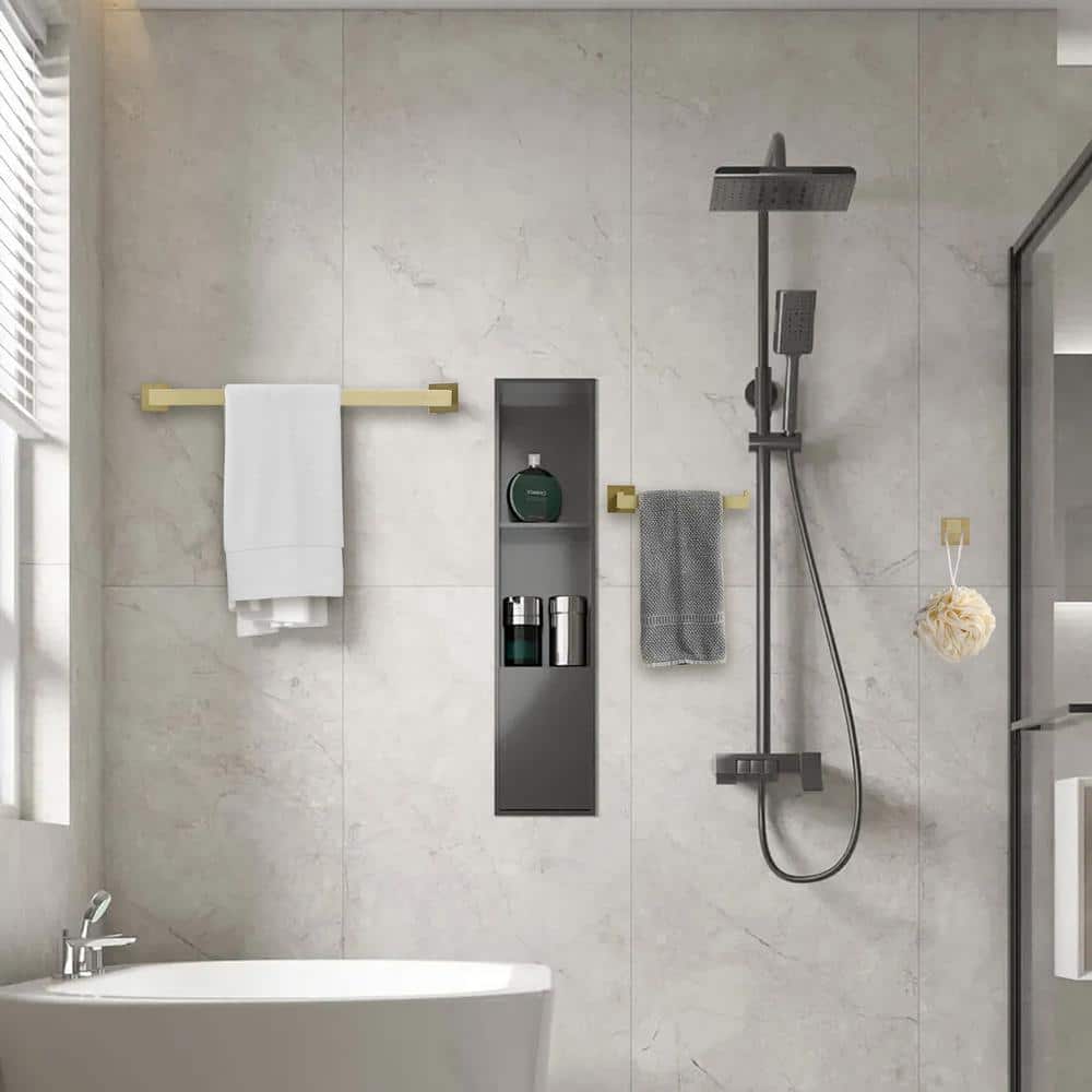 Brushed Gold 5-Piece Bathroom Hardware Set with Towel Bar