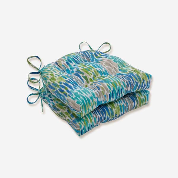Pillow Perfect 17.5 x 17 Outdoor Dining Chair Cushion in Blue/Green/Grey (Set of 2)