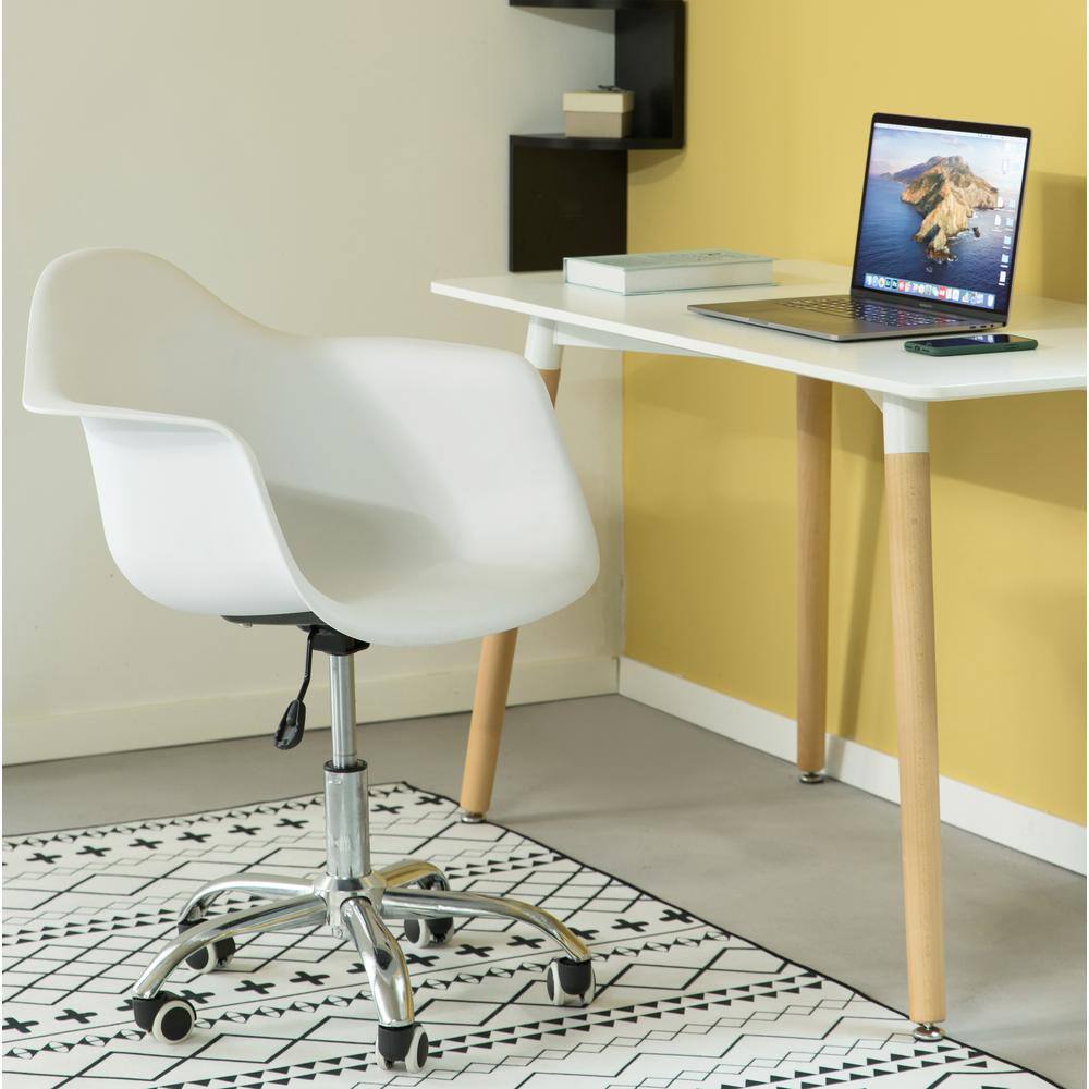 Modern White Swivel Task Chair with Wood Accents