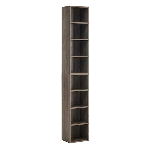 11.60 in. W x 9.30 in. D x 70.90 in. H Gray Wood Linen Cabinet Bookcase Storage Cabinet with Adjustable Shelves