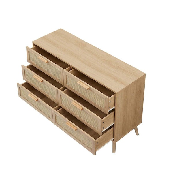 47 in. W x 16 in. D x 30 in. H Beige Linen Cabinet, 6-Double Bedroom Dresser  with Rattan Drawers, Wood Chest of Drawers LM-W1162P190401 - The Home Depot