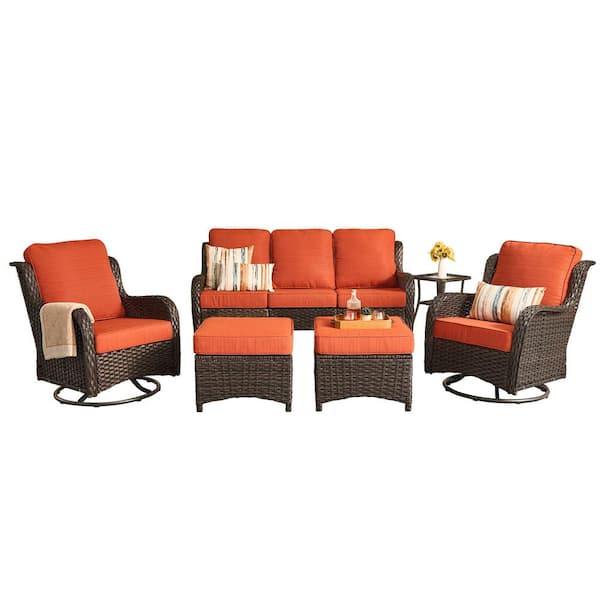 XIZZI Moonlight Brown 6-Piece Wicker Patio Conversation Seating