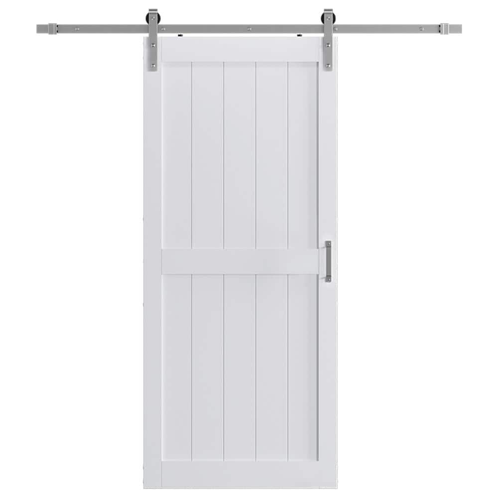 48 in. x 84 in. Paneled H shape White Finished MDF Interior Sliding Barn Door with Brushed Nickel Hardware Kit price history on PriceWatchPro