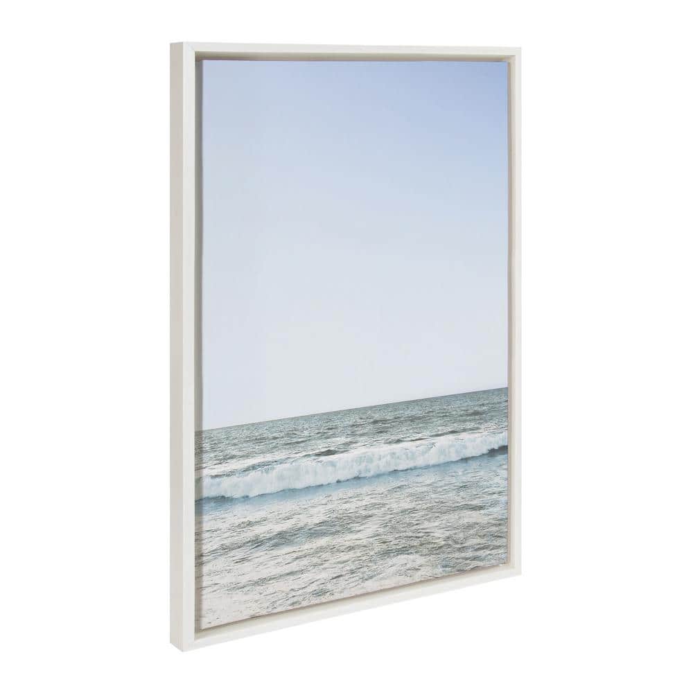Sylvie Pale Blue Sea Coastal Canvas Print with White Frame