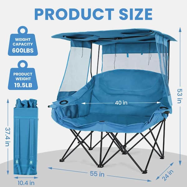 ABORON Double Beach Camping Chair with Canopy Folding 2-Person