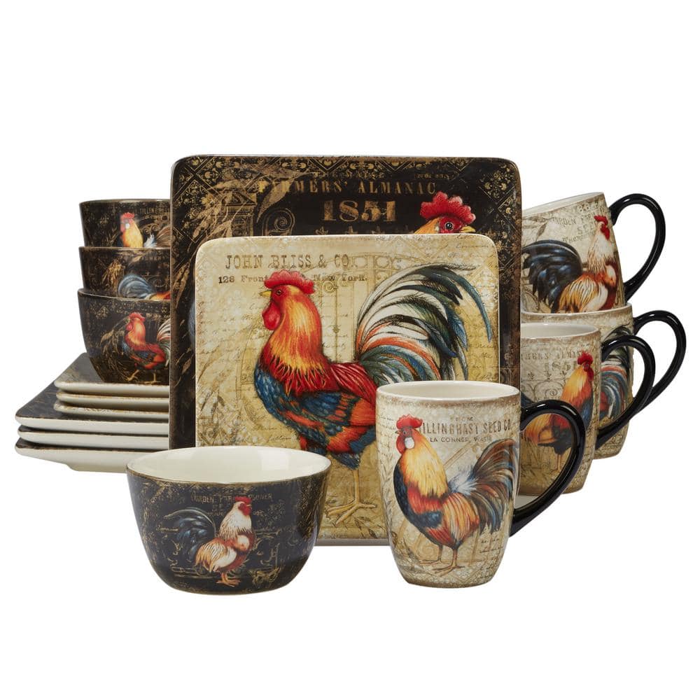 Certified International Gilded Rooster 16-Piece Traditional Multi