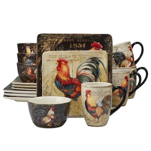 Gilded Rooster 16-Piece Traditional Multi-Colored Ceramic Dinnerware Set (Service for 4)
