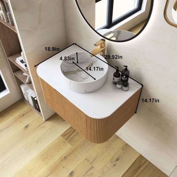 Yingze 30 in. Wall Mounted Single Sink Natural Bath Vanity with