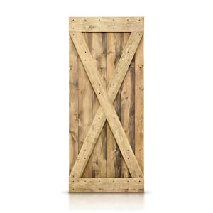 36 in. x 84 in. Distressed X Series Weather Oak Solid Knotty Pine Wood Interior Sliding Barn Door Slab