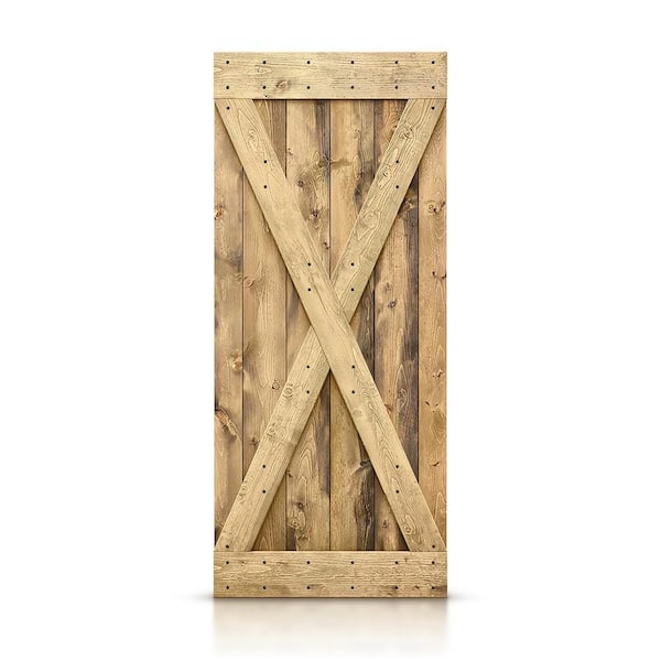 CALHOME 42 in. x 84 in. Distressed X Series Weather Oak Solid Knotty Pine Wood Interior Sliding Barn Door Slab