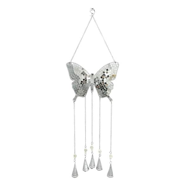 26 in. H. Silver Mosaic Butterfly Windchime
