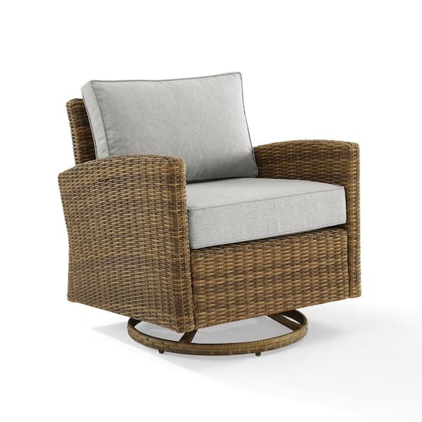 CROSLEY FURNITURE Bradenton Weathered Brown Wicker Outdoor Rocking Chair with Gray Cushions