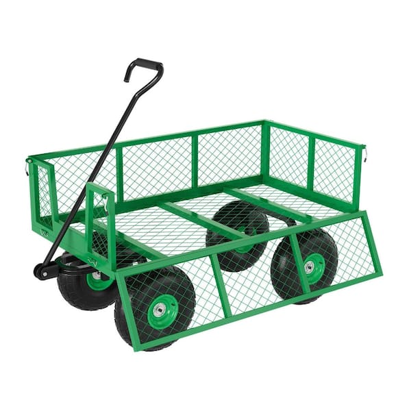 900 lb. 3-in-1 Steel Garden Cart with Removable Sides, 10 in. Pneumatic Tires, 180° Handle, Green