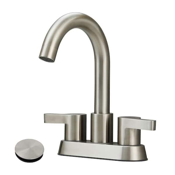 cobbe Rotatable 4 in. Centerset Double Handle Bathroom Faucet with Drain Kit Included in Brushed Nickel