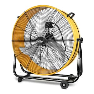 24 in. Air Circulation High-Velocity Industrial Drum Floor Fan in Yellow with Castors and 360-Degree Adjustable Tilt
