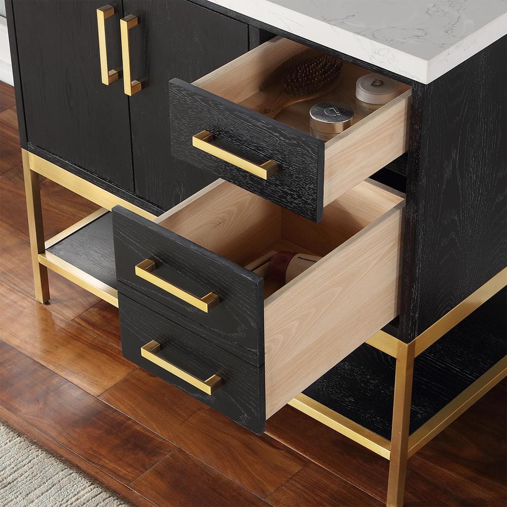 Wildy 36" Black Oak Single Sink Vanity with Gold Hardware