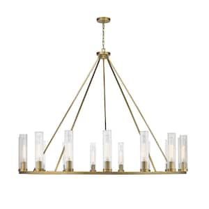 Beau 15-Light Rubbed Brass Chandelier with Clear Glass Shade