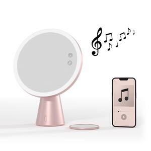 13.38 in. x 9.09 in. x 4.1 in Bluetooth Speaker LED Tabletop HD Magnifying Makeup Beauty Mirror in Rose Gold Finish