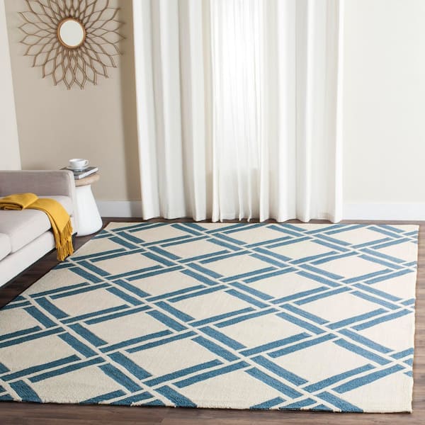 Four Seasons 9 ft. x 12 ft. Ivory/Blue Geometric Diamond Area Rug