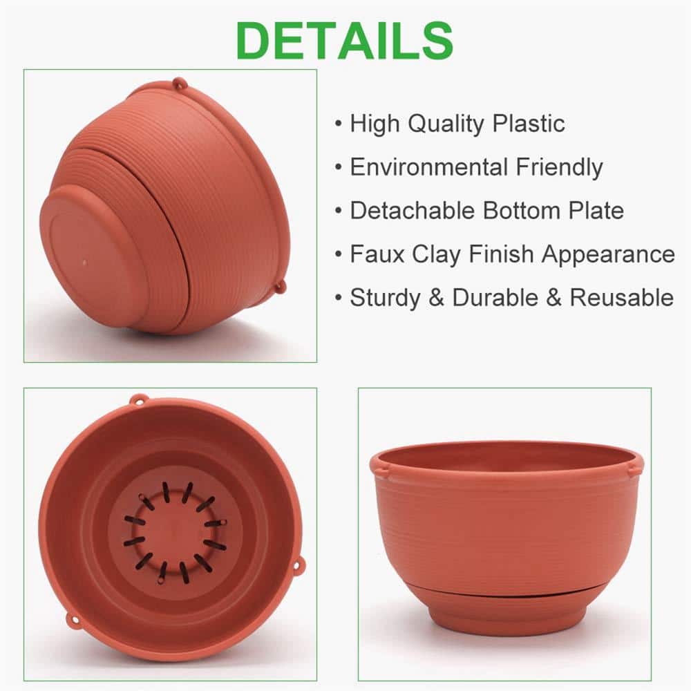 8-Inch Terracotta Plastic Hanging Planter with Detachable Base, 2-Pack