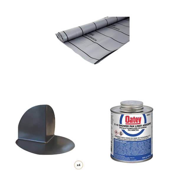 6 ft. x 10 ft. Gray PVC Shower Pan Liner, Shower Pan Liner Corner Dam (4-Count) and 16 oz. Adhesive Cement Combo