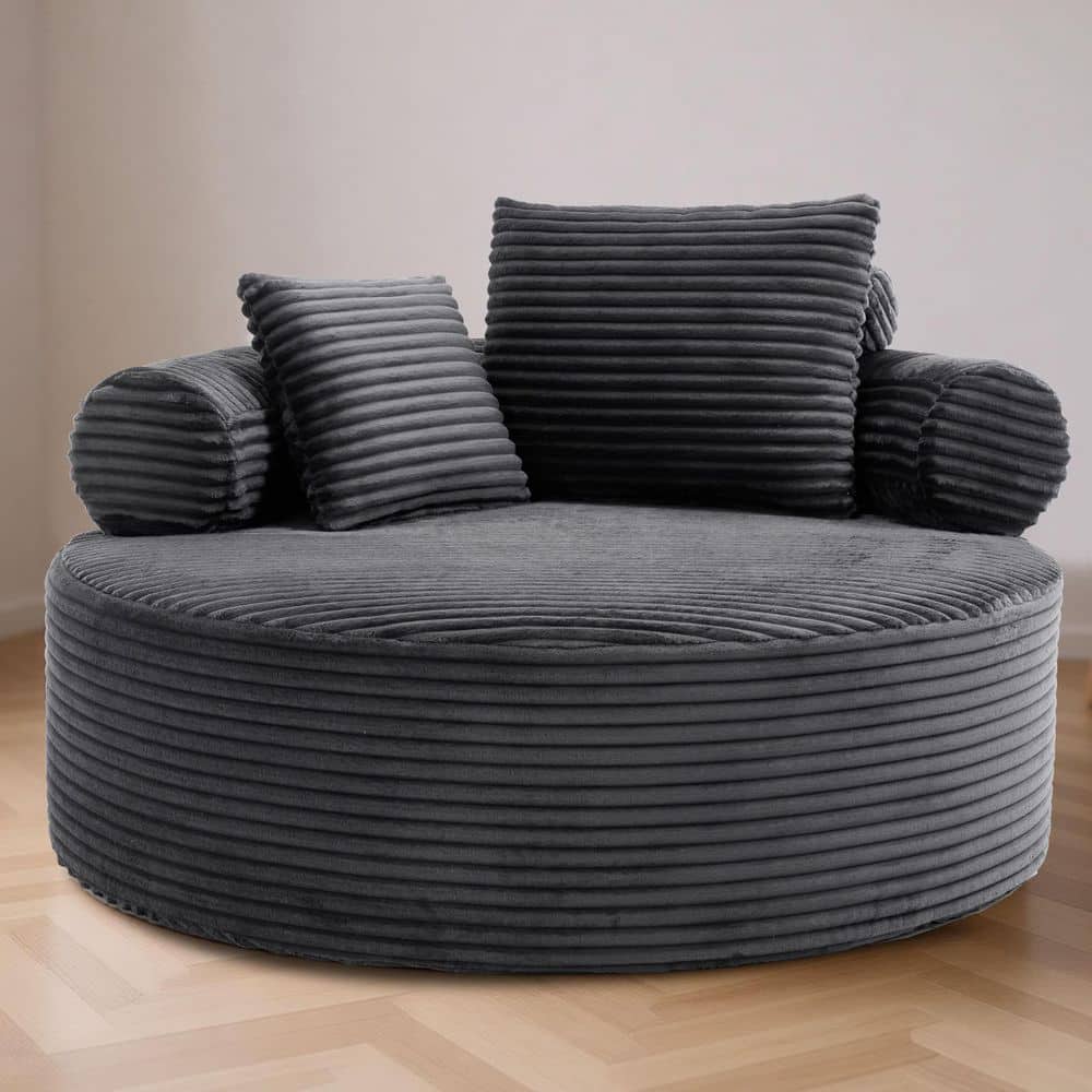 55.5 in. Armless Plush Corduroy Round Sofa in Dark Gray Accent Chair Cloud Couch with Pillows price history on PriceWatchPro