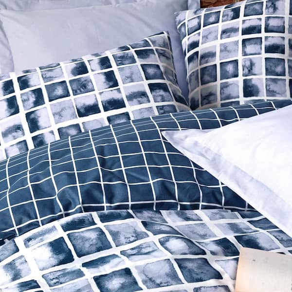 Blue Creation Cotton Duvet Cover Set Full Size Duvet Cover 1-Duvet Cover 1-Fitted Sheet and 2-Pillowcases Iron Safe