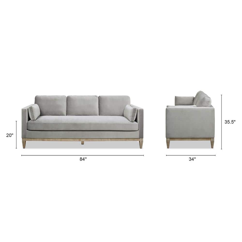 Opal Grey Luxurious Velvet 84" Sofa with Removable Cushions