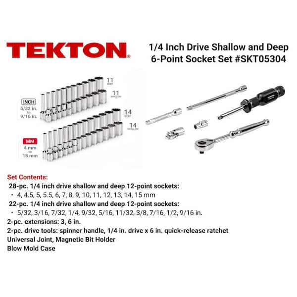 1/4 in. Drive 12-Point Socket and Ratchet Set, 56-Piece (5/32 - 9/16 in. 4 - 15 mm)