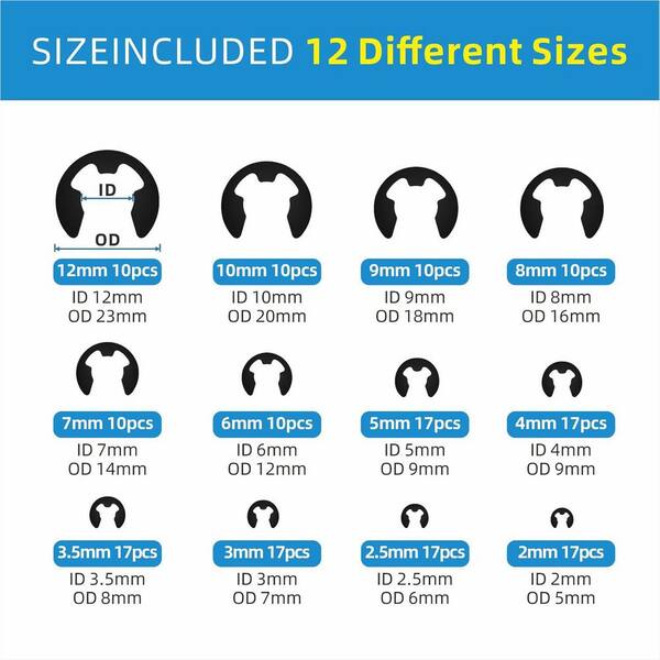 510Pcs Circlips Assorted,etal C-Clip Assortent Set 19 Types Retaining