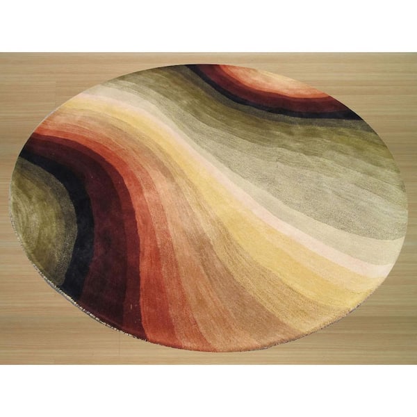 Desertland Multicolored 10 ft. Round Hand-Tufted Wool Contemporary Abstract Area Rug