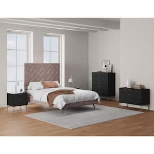 DUMBO Black 3-Piece 2-Drawer 20.07 in. Nightstand, 5-Drawer 35.19 in. Chest and 3-Drawer 35.19 in. Dresser Set